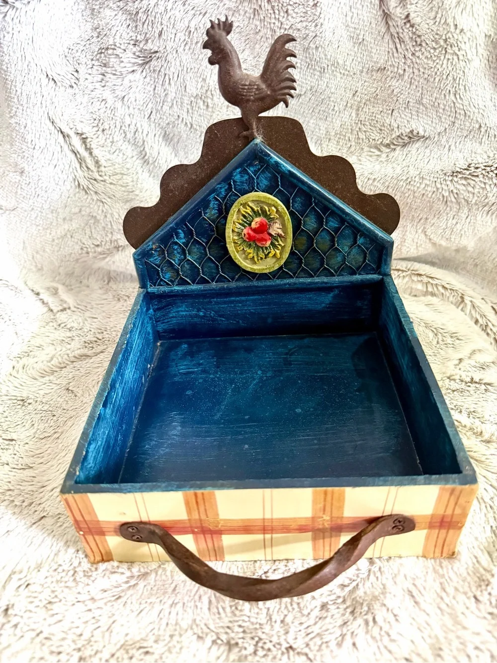 Tracy Porter Farmhouse Blue Teal Decorative Napkin Holder with Rooster Accent